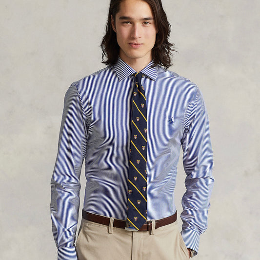 A multistep process that includes high-tension yarn-spinning gives this shirt's pure cotton fabric a hint of stretch.